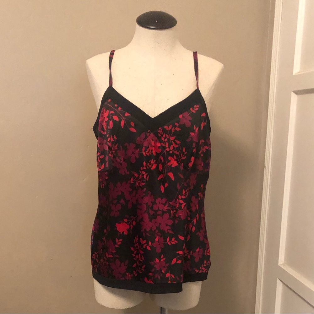 Apt 9 Satin Camisole Top-Burgundy/Red/Black Floral